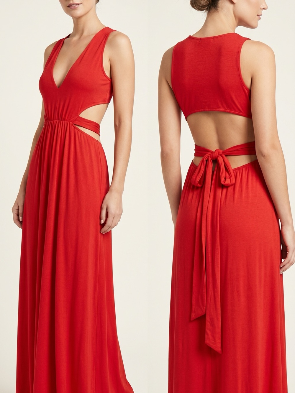Forever 21 Red Backless Cutout Tie Maxi Dress